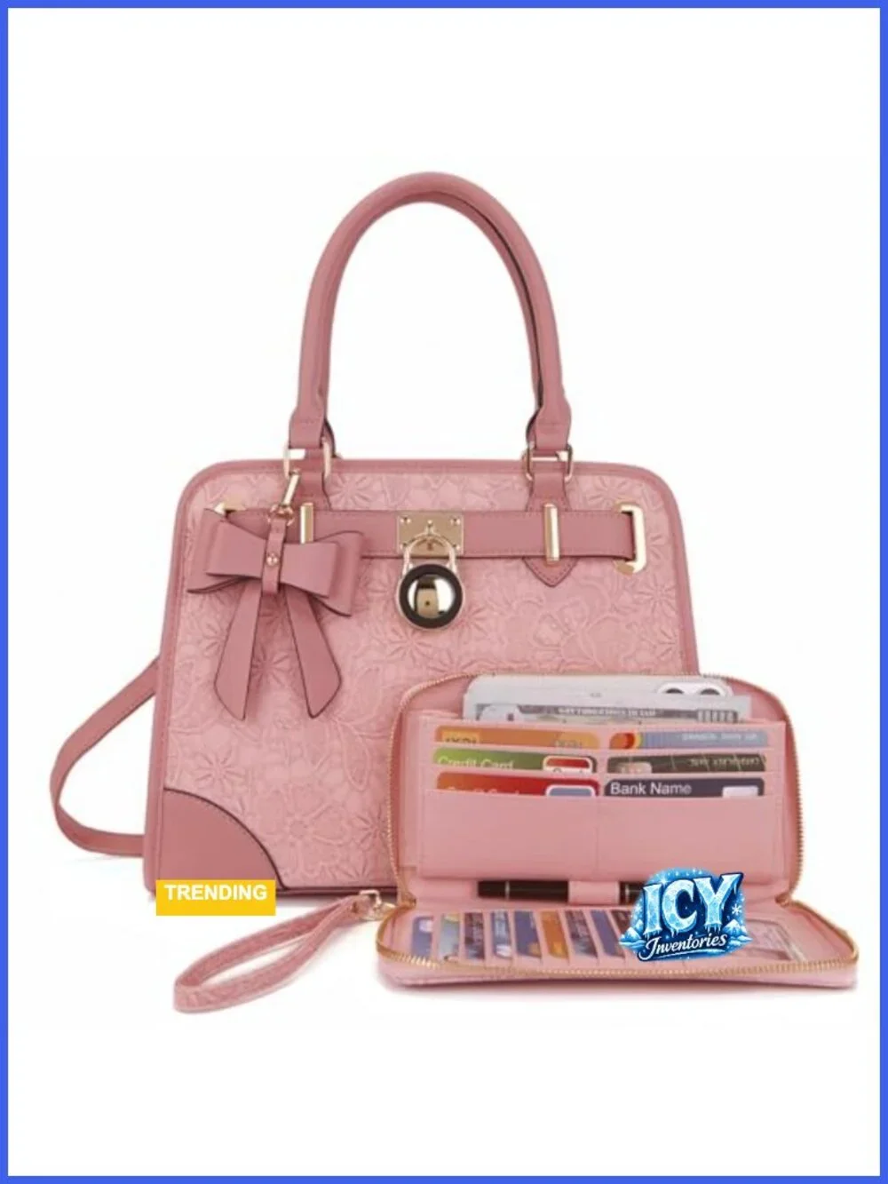 Versatile Satchel Tote Handbag with RFID Blocking Wallet, Faux Leather